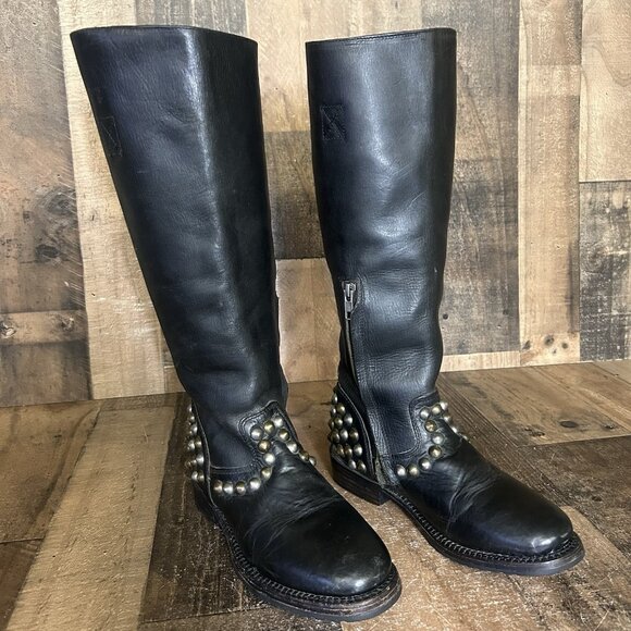 Ash Vamos Studded Side Zip Riding Moto Boots Womens EUR 37.5 US 7.5 - Picture 1 of 12